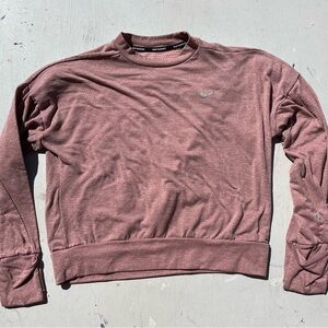 Women's Nike Sweatshirt Pink Taupe Logo S Pullover Running Activewear Gym Glove